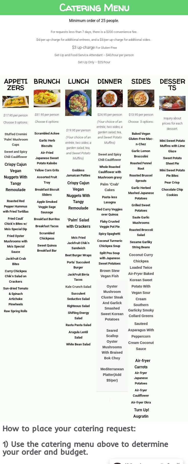 Vegan Catering of North Atlanta Menu