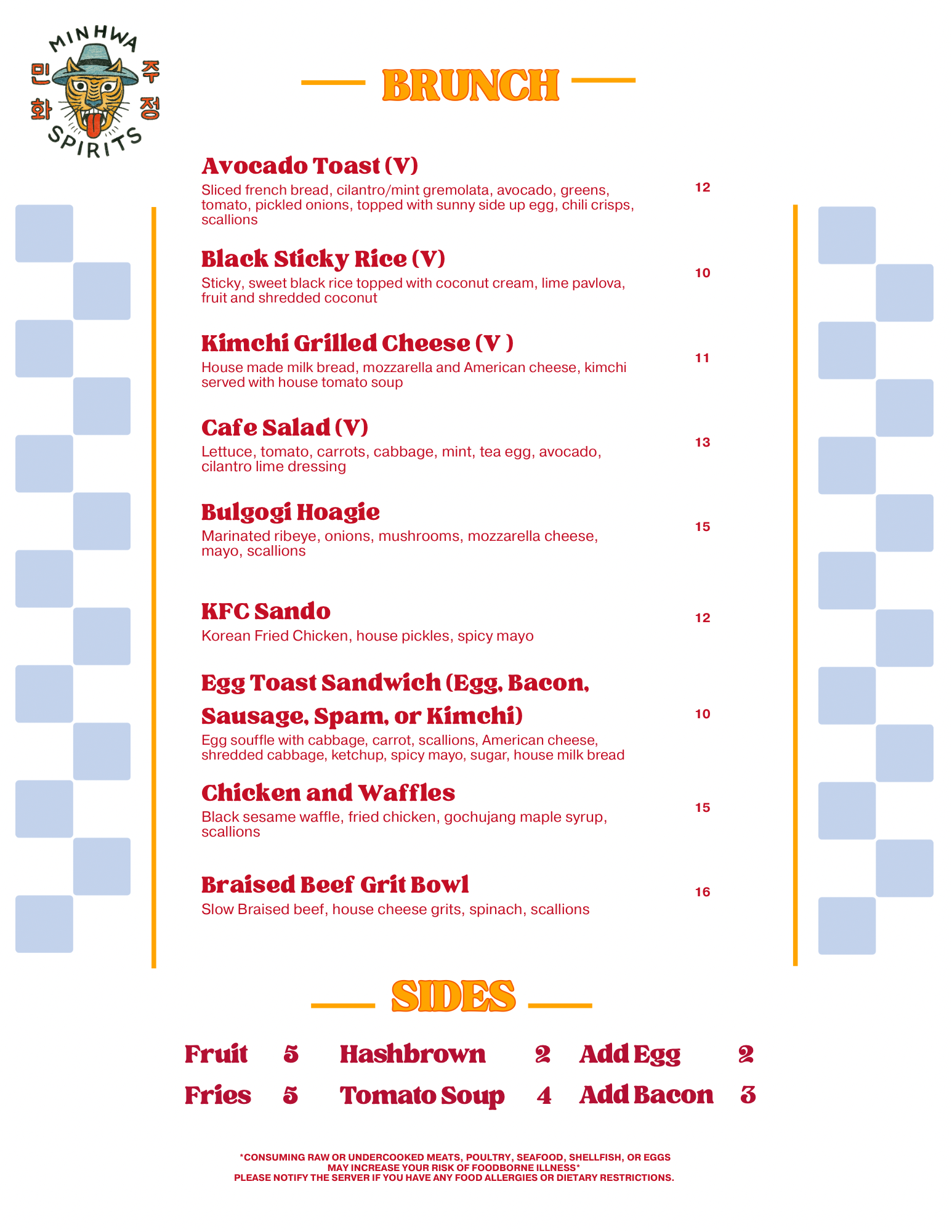 Minhwa Spirits Menu