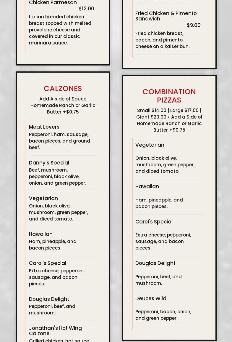 Danny's Pizza Menu