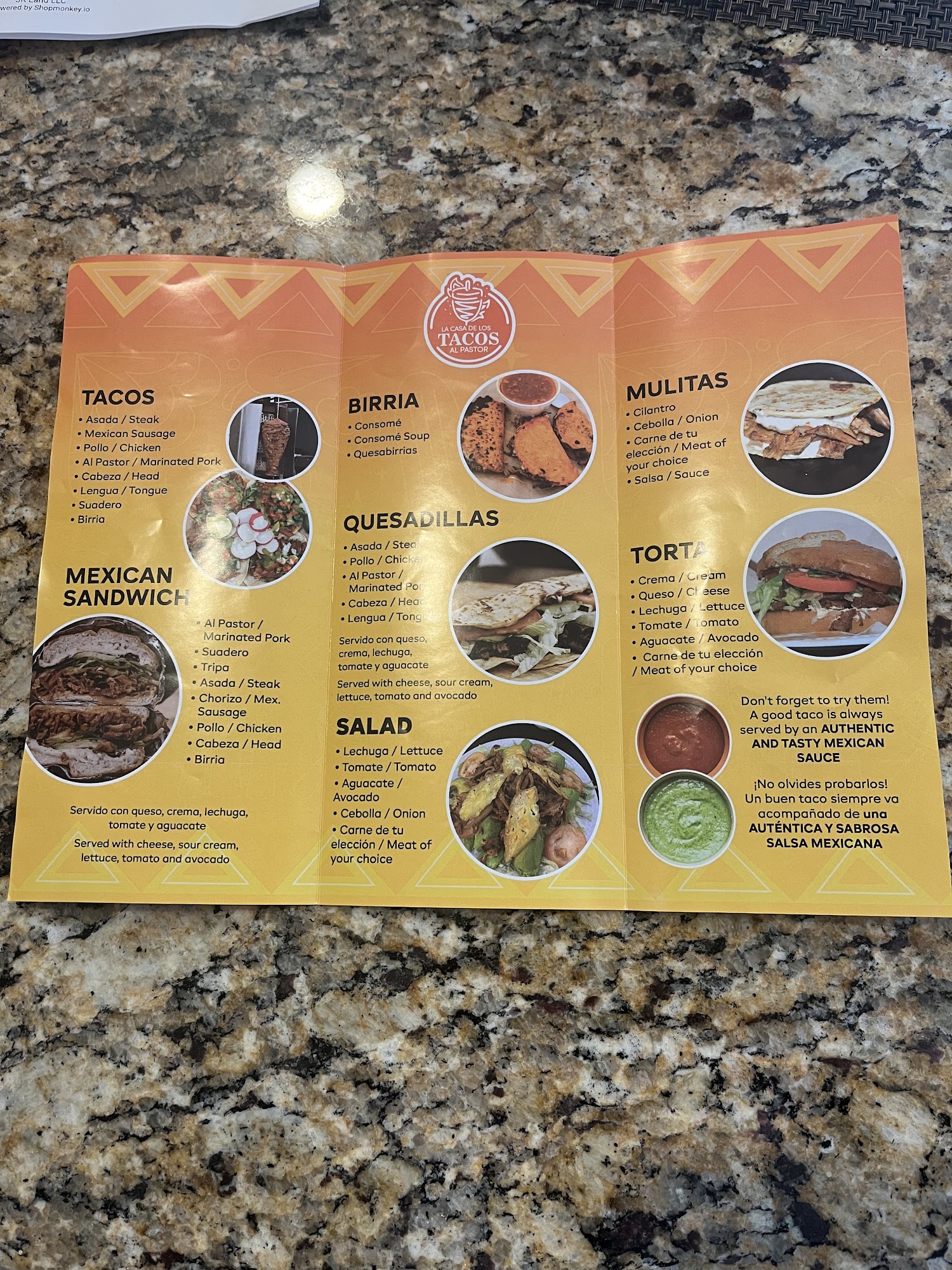 La Casa de los Tacos al Pastor Menu