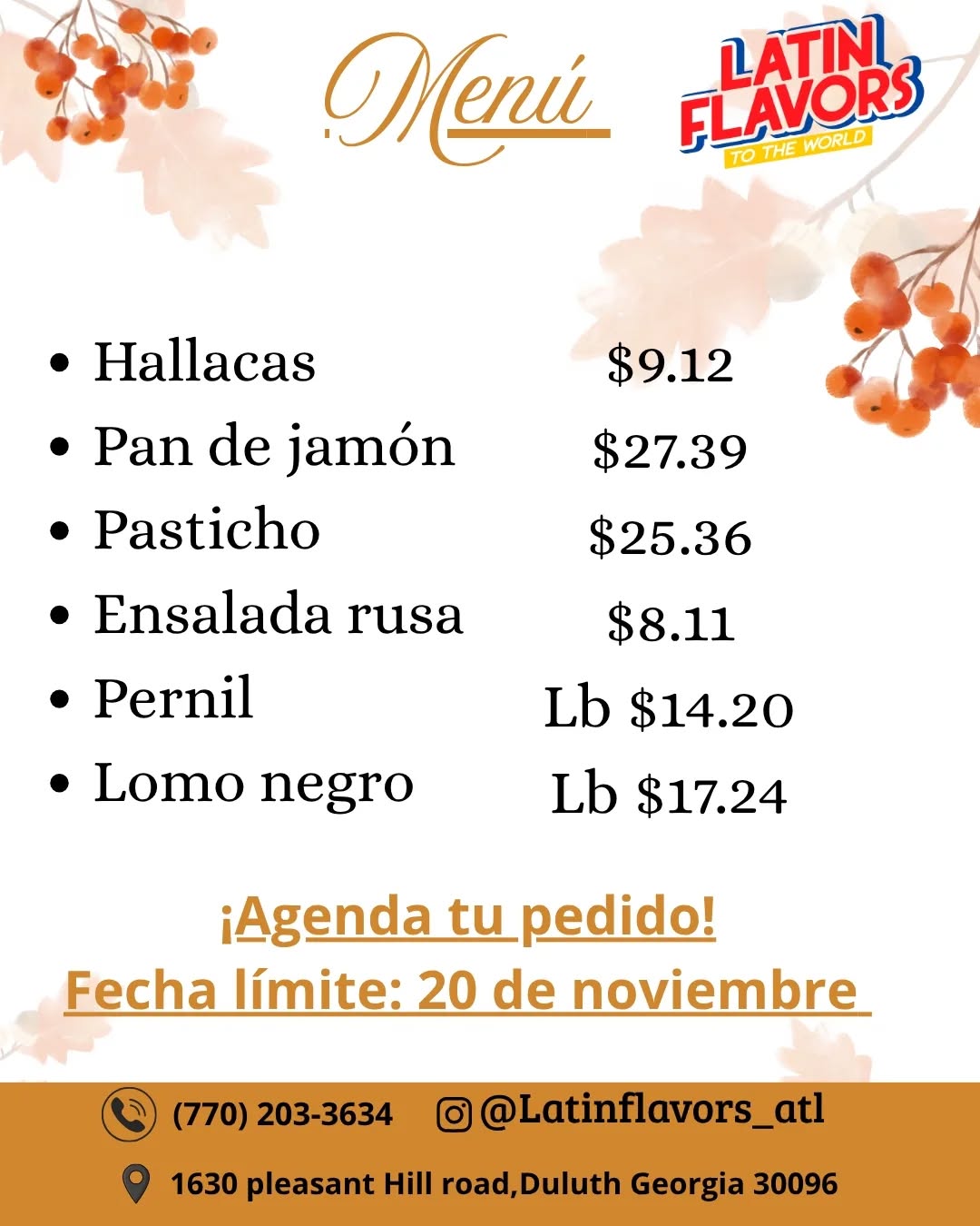 Panaderia Latina Menu