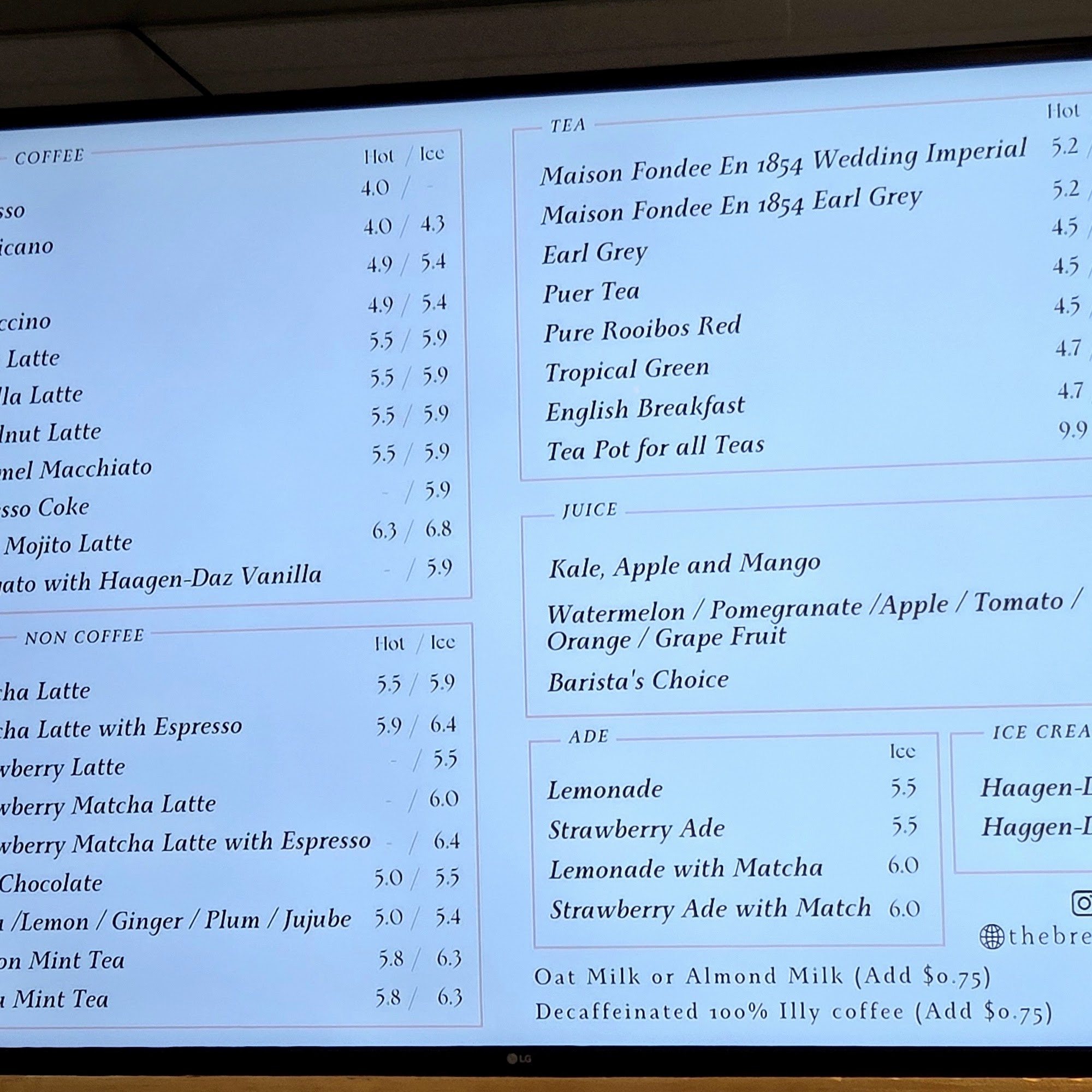 Bread Museum Bakery and Cafe Menu