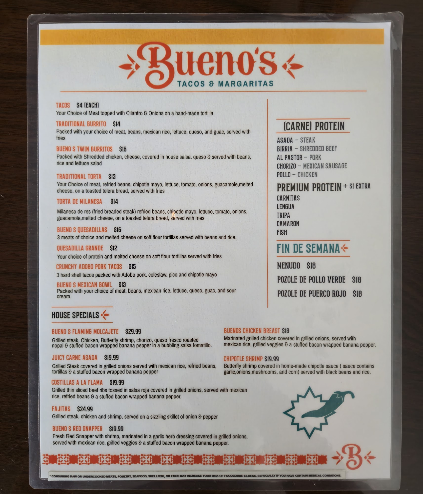 Bueno's Tacos & Margaritas Menu