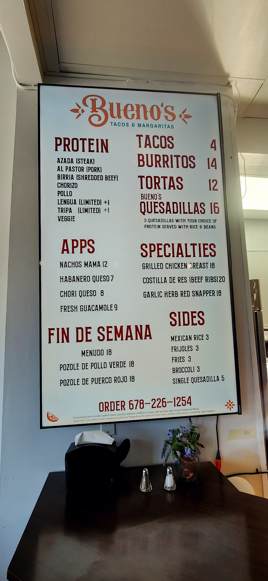 Bueno's Tacos & Margaritas Menu