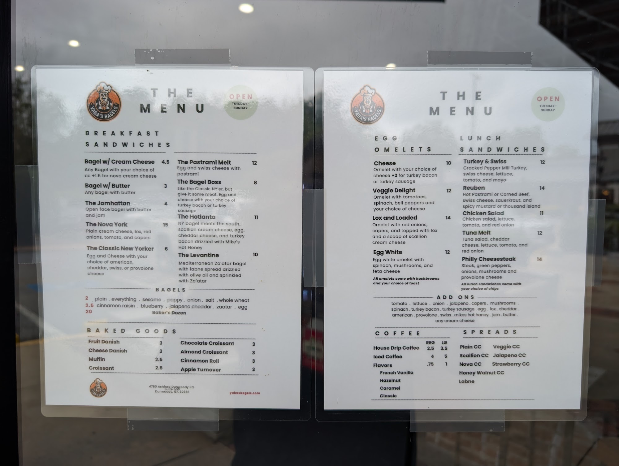 Yaba's Bagels Menu