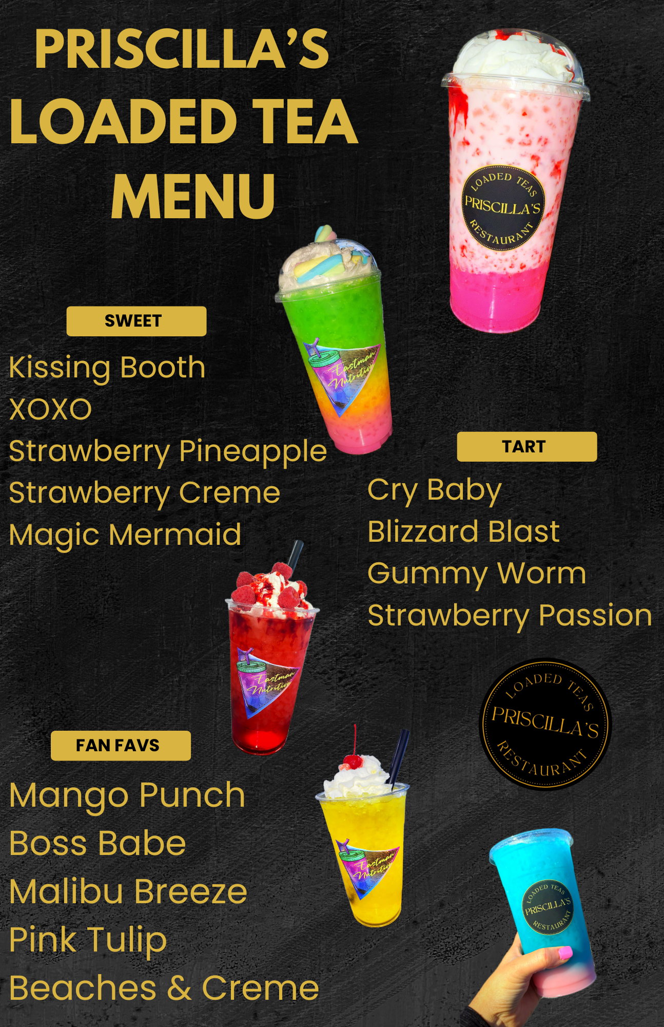 Priscilla's Restaurant and Loaded Teas Menu