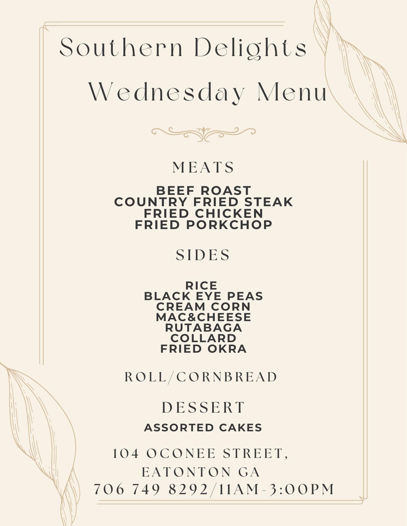 Southern Delight Cafeteria Menu