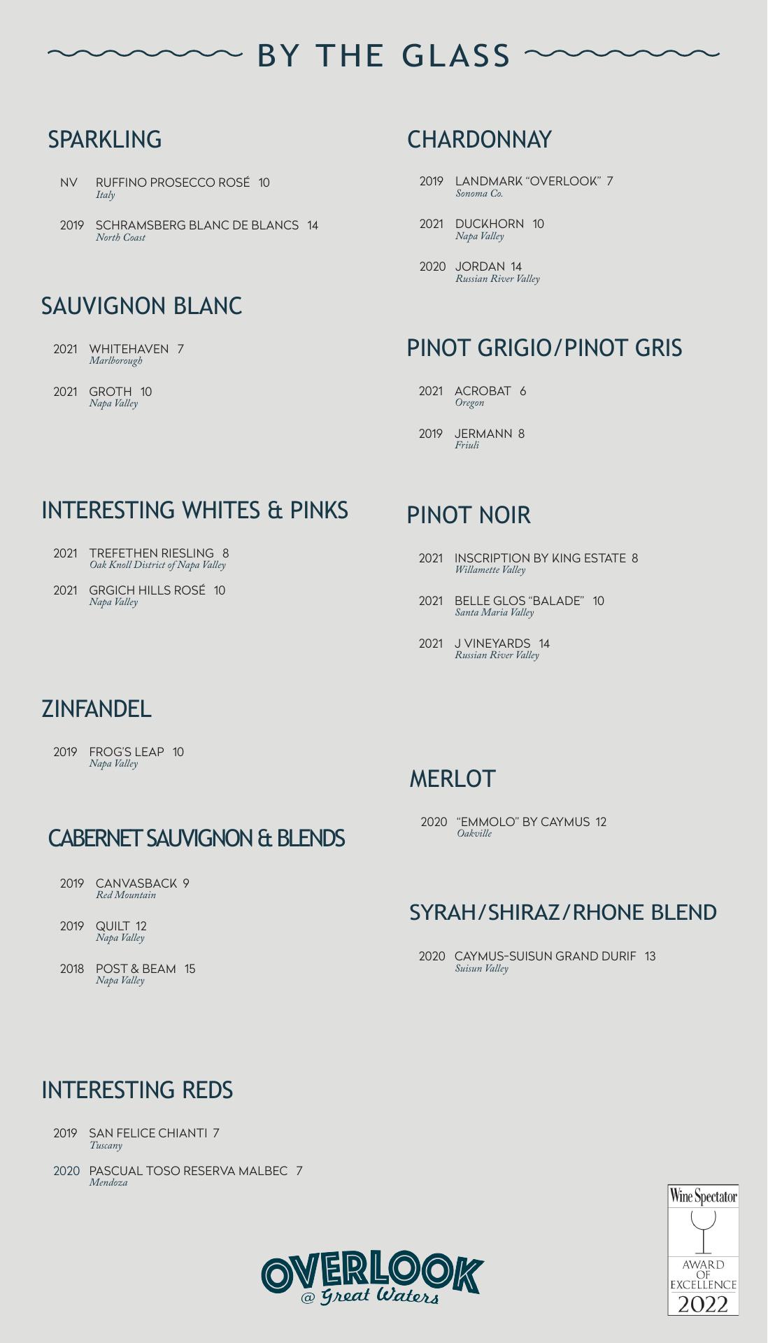 The Overlook at Great Waters Menu