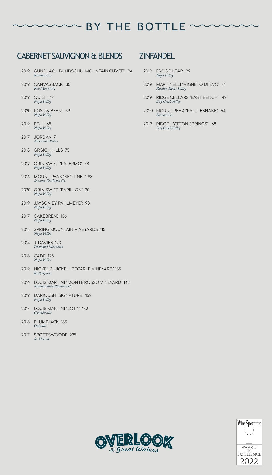 The Overlook at Great Waters Menu