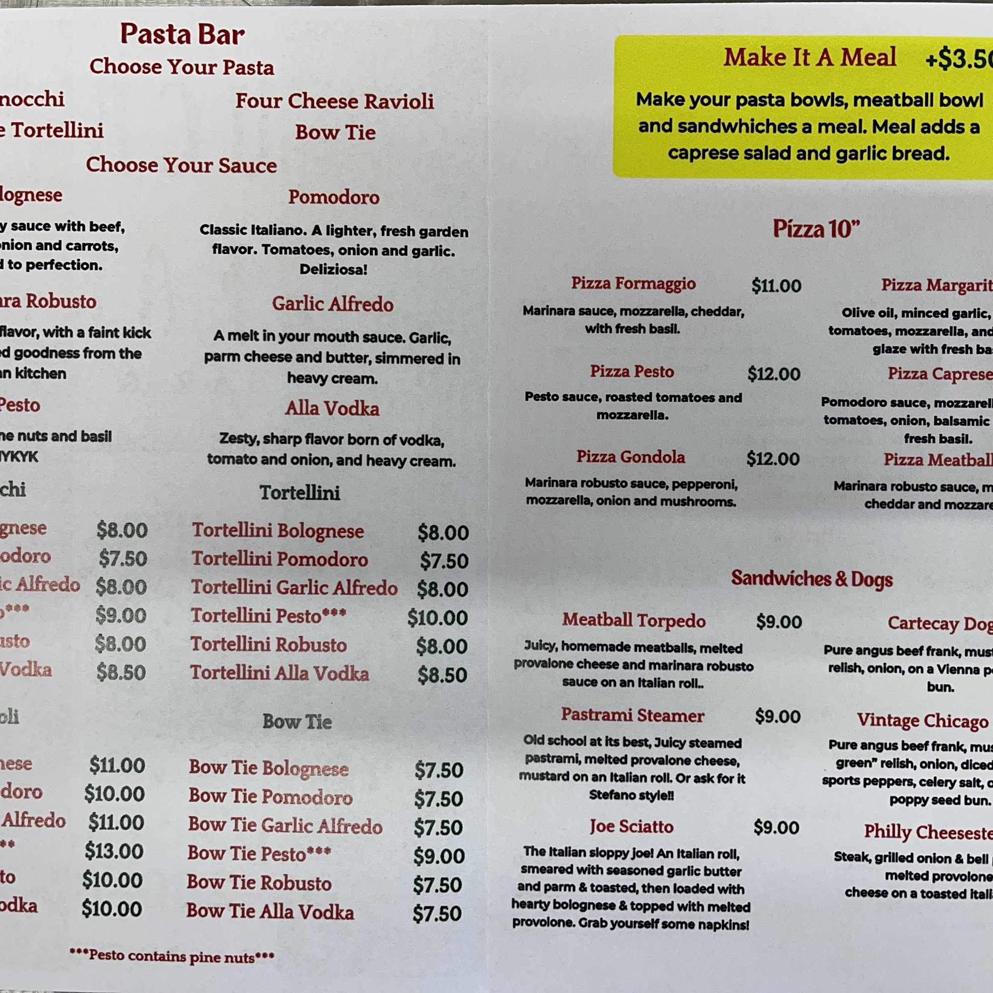 Lucky Stefano’s Menu