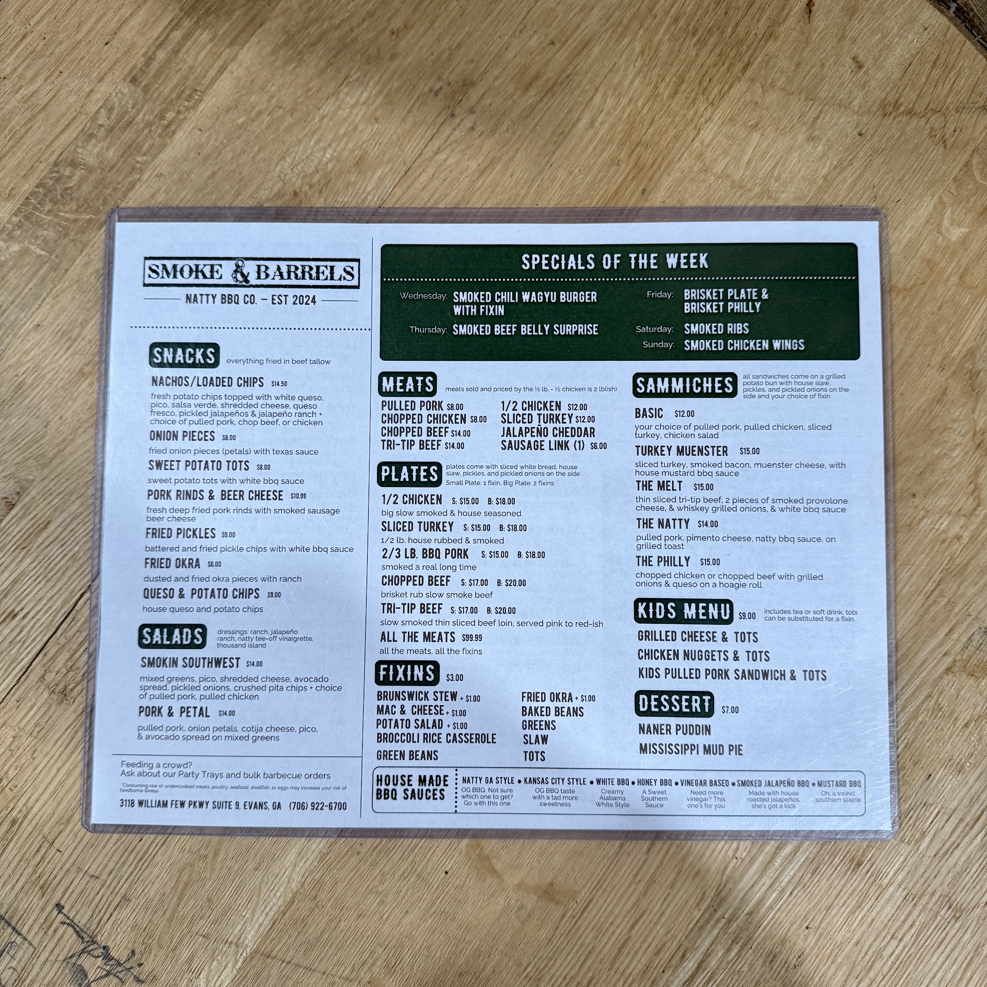 Smoke & Barrels - Evans, GA Menu
