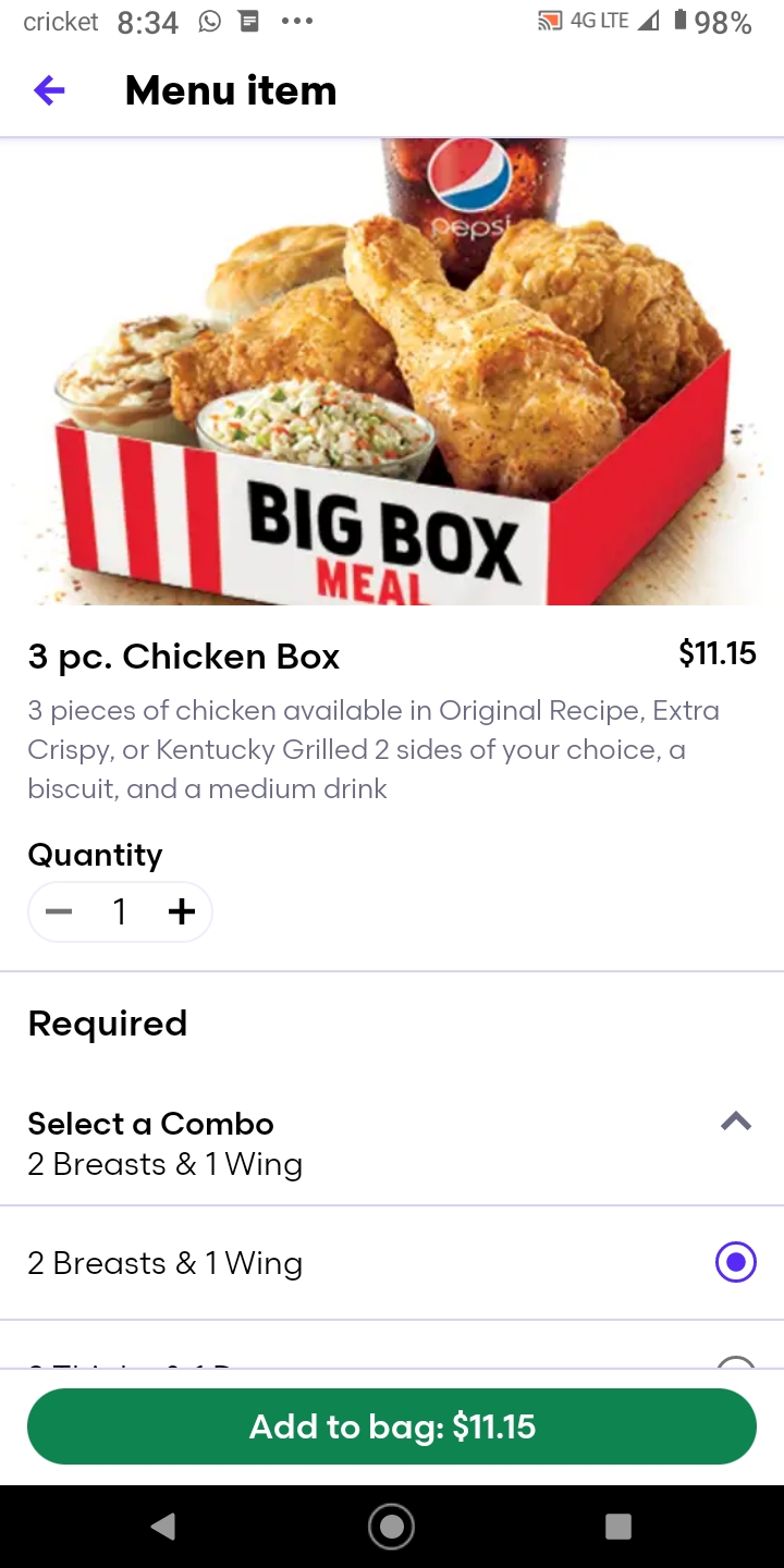 KFC Menu