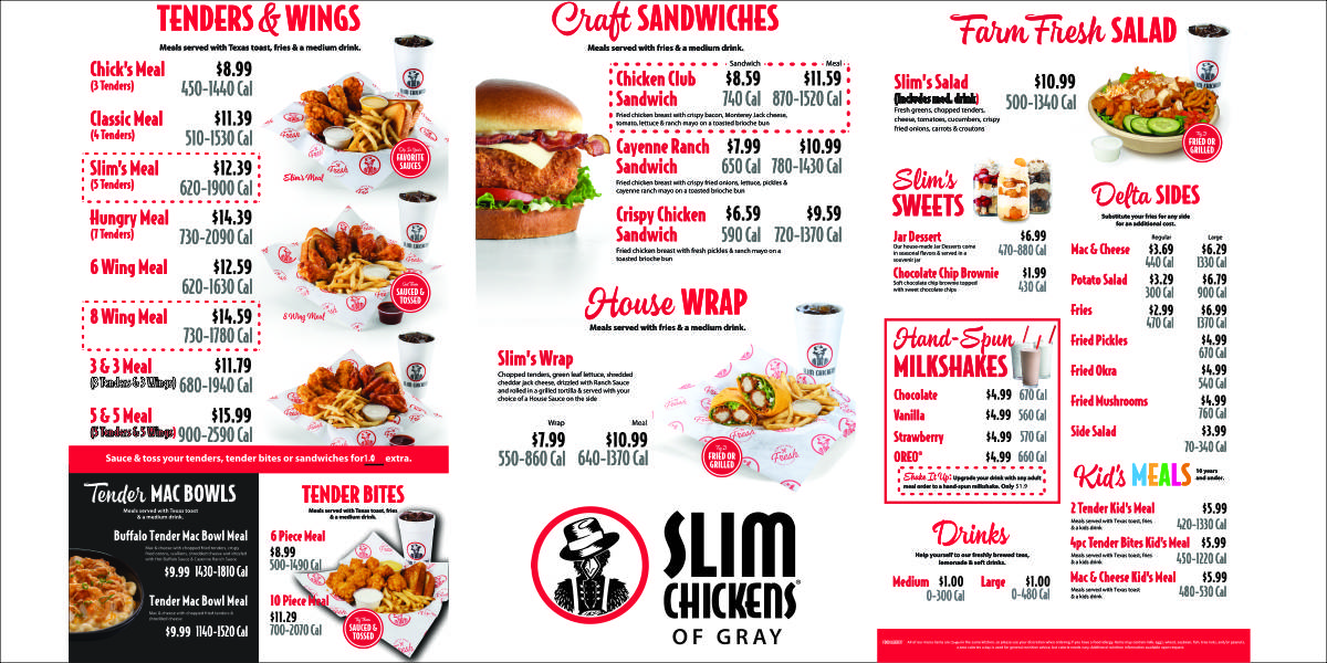 Slim Chickens Menu
