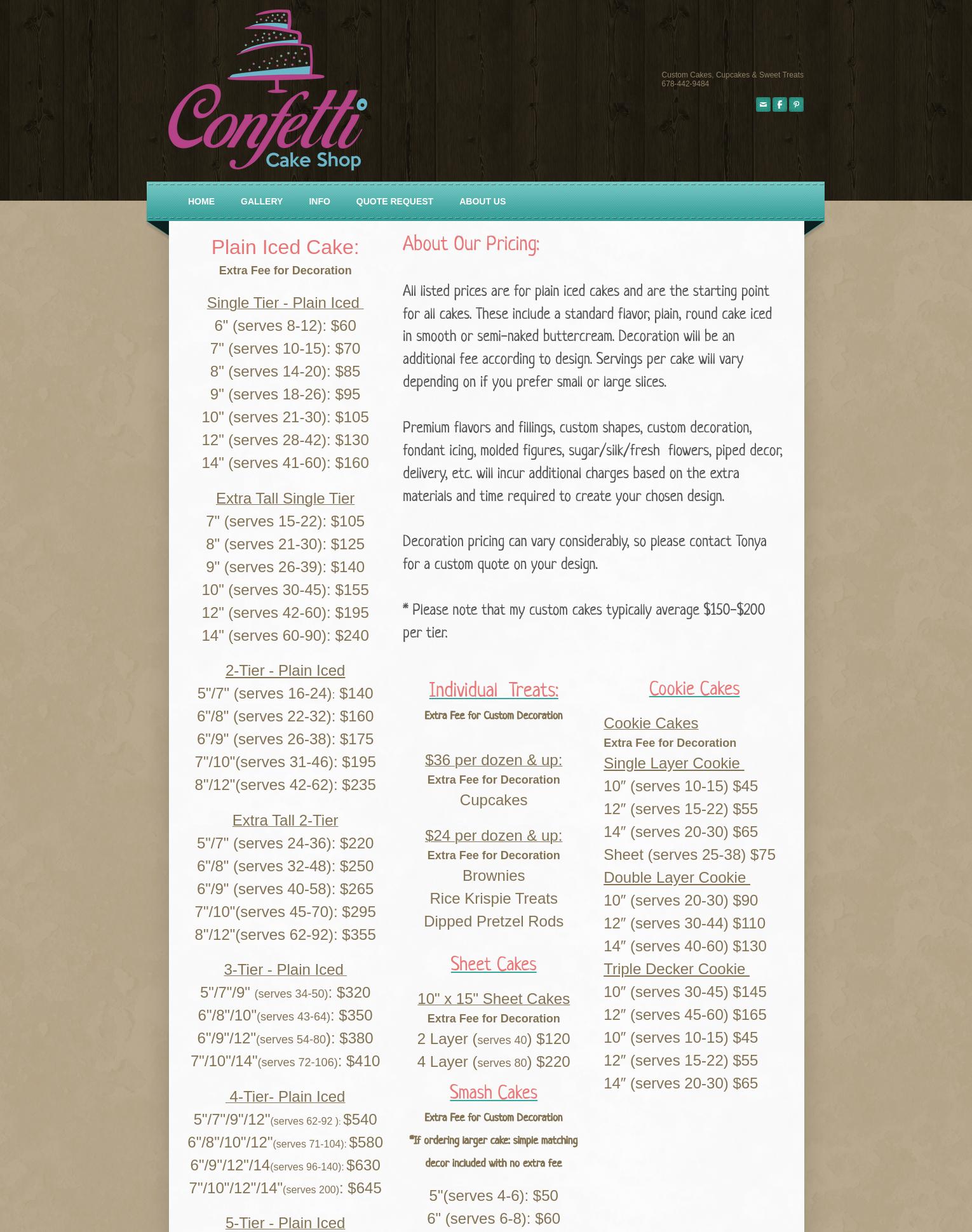 Confetti Cake Shop Menu