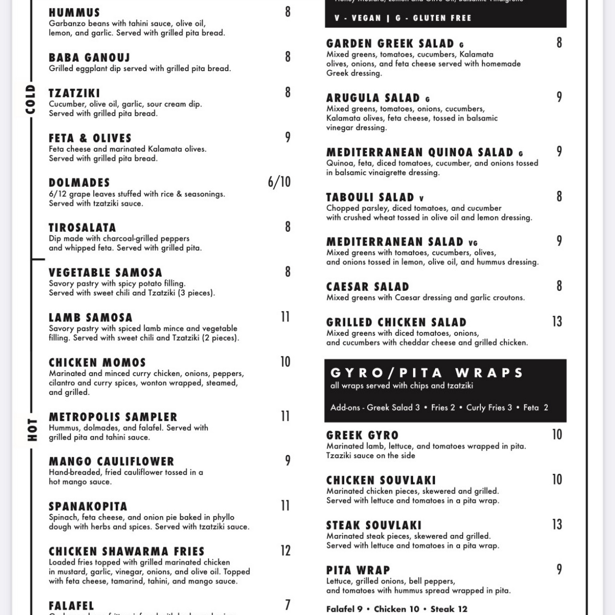 Metropolis Cafe Menu