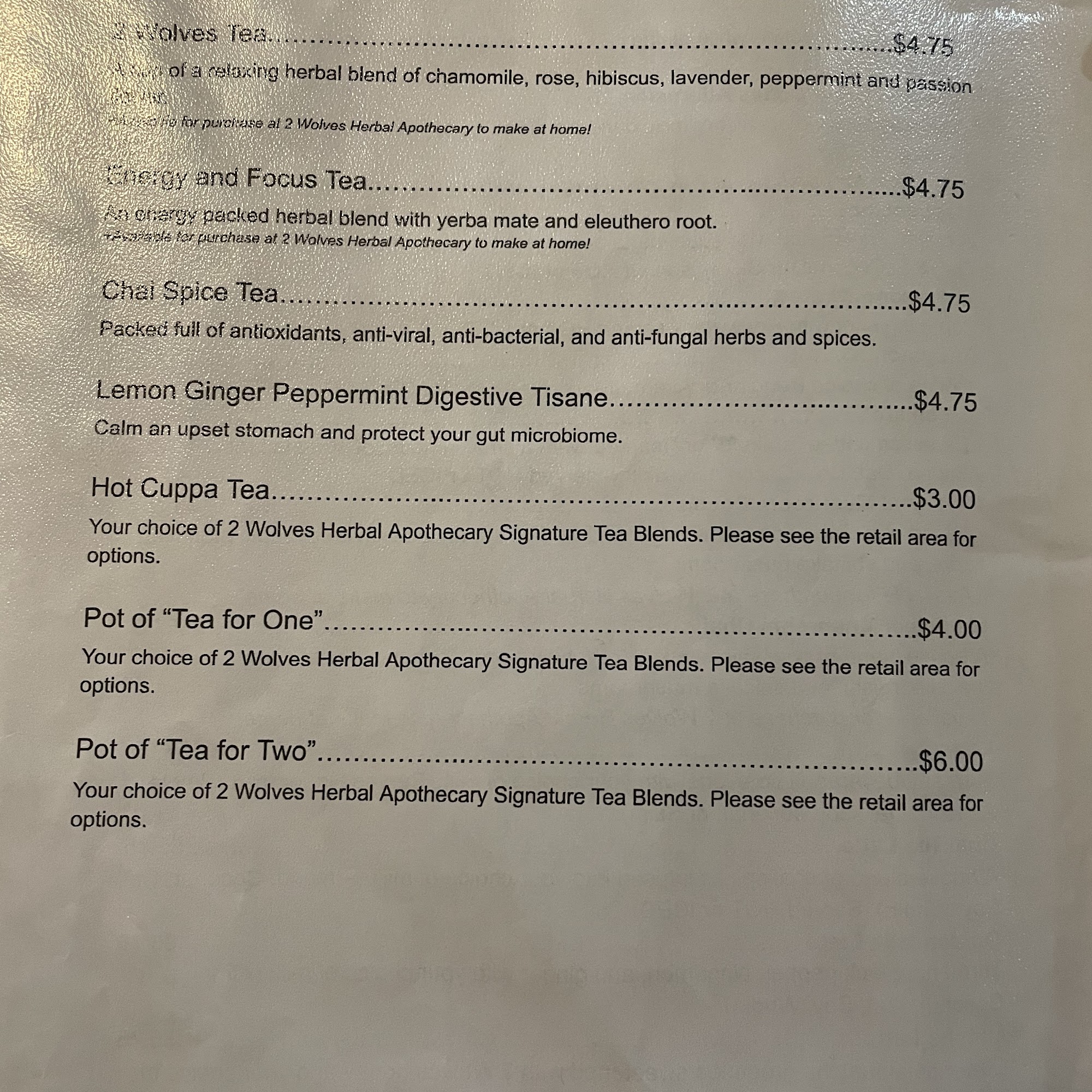 Earth Momma’s Kitchen Menu