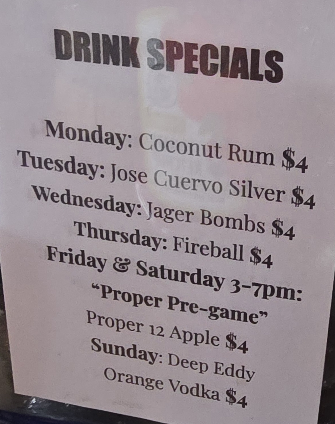 The Goat Island Menu