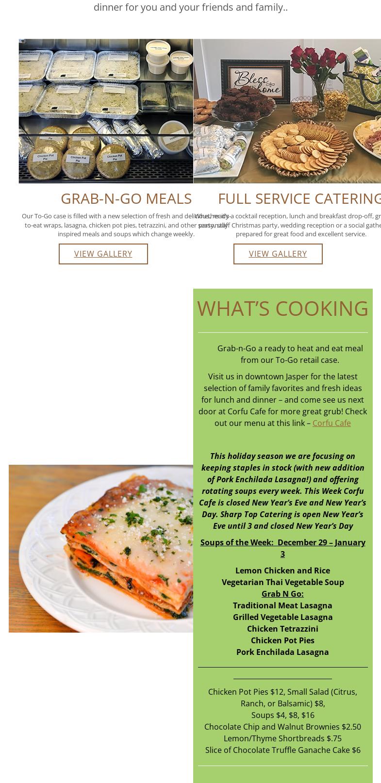 Sharp Top Catering Menu