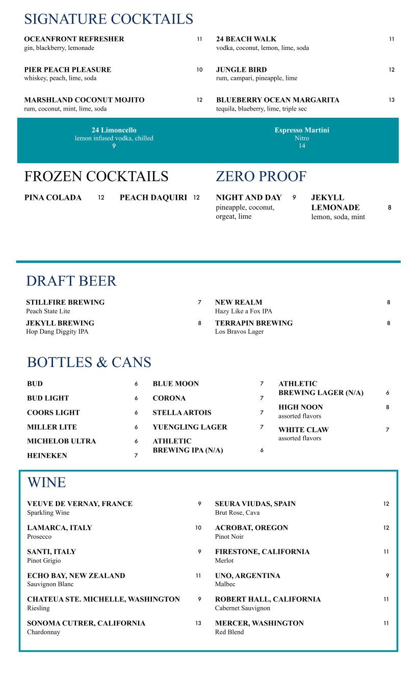 24 Coastal Grill Menu