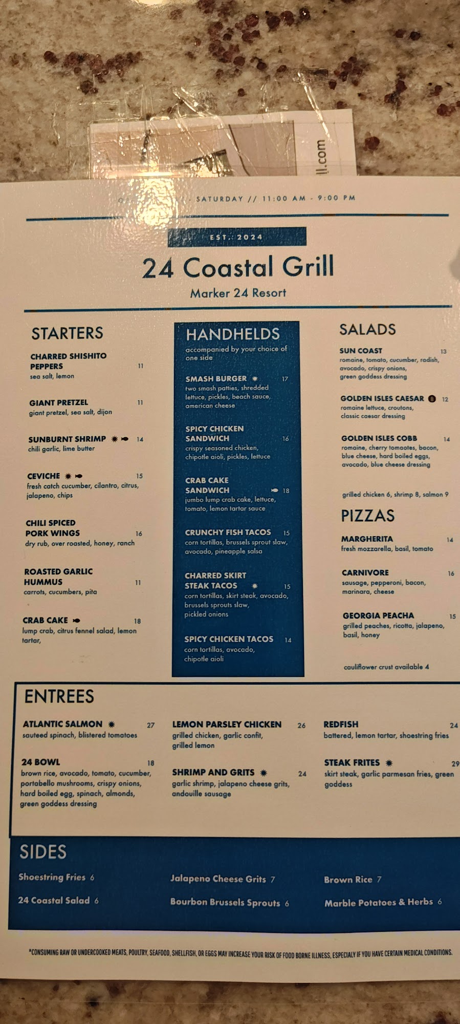 24 Coastal Grill Menu