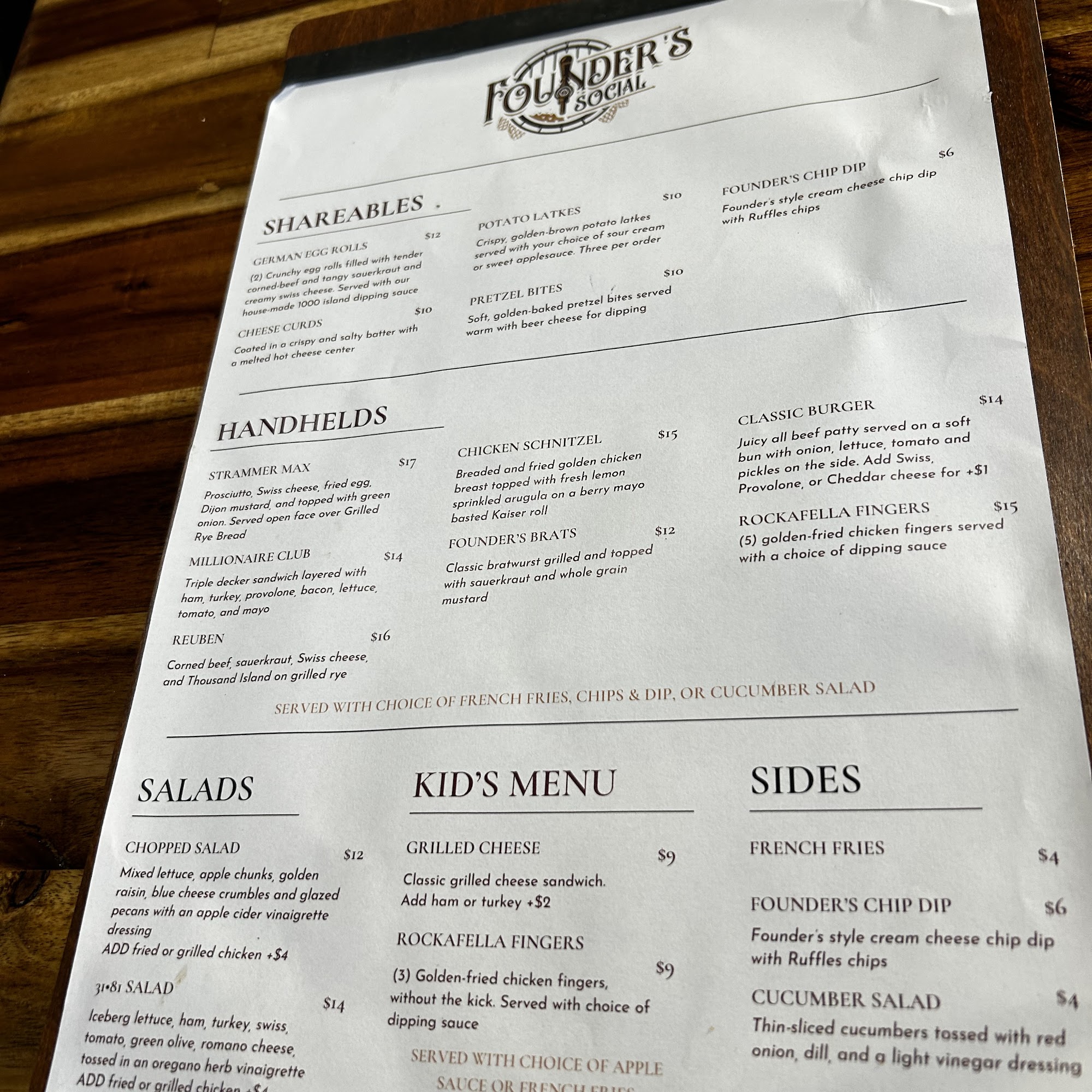 Founder's Social Menu