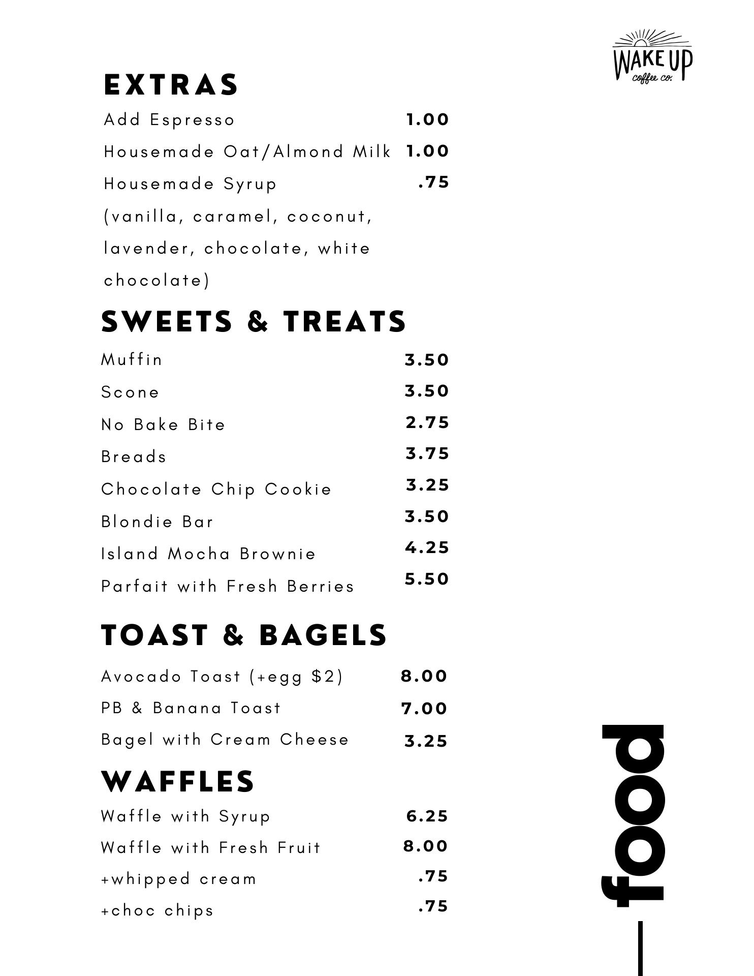 Wake Up Coffee Company Menu