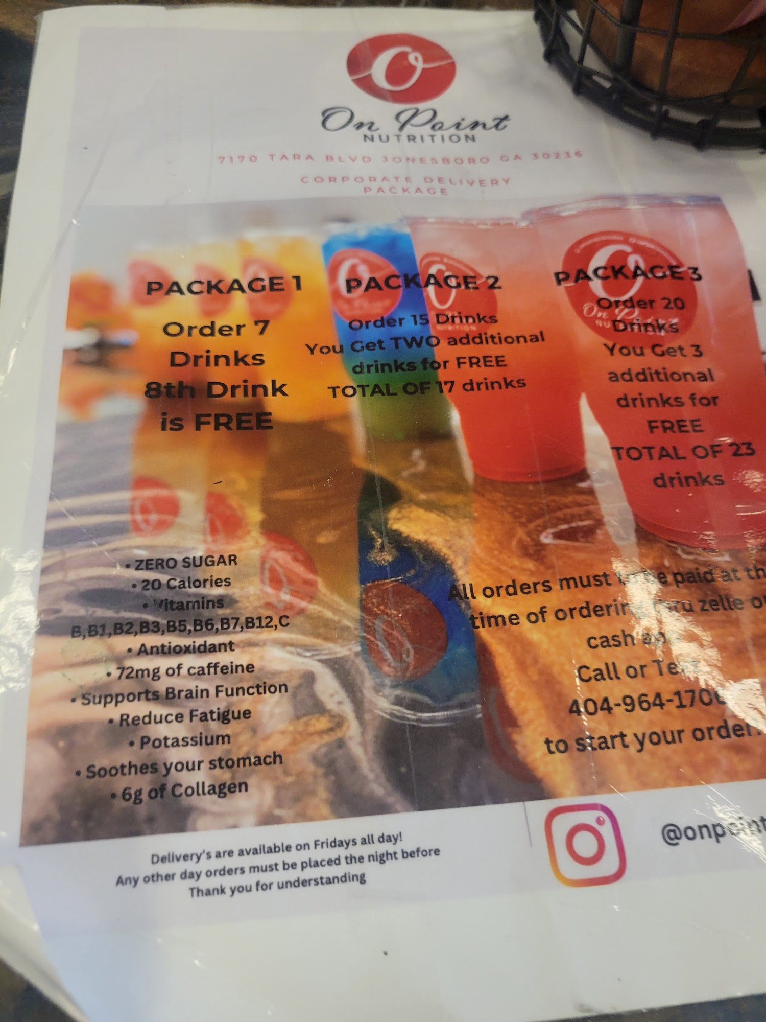 On point Nutrition Menu