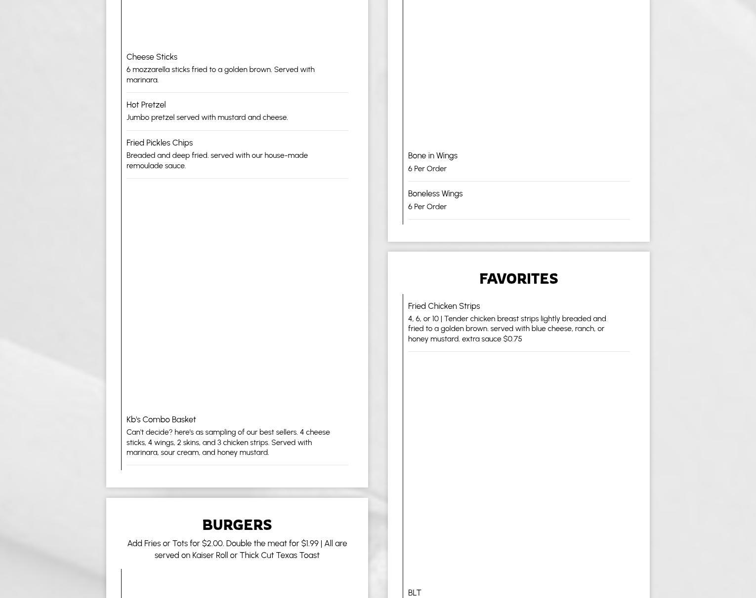 KB’S Grill & Pub Menu