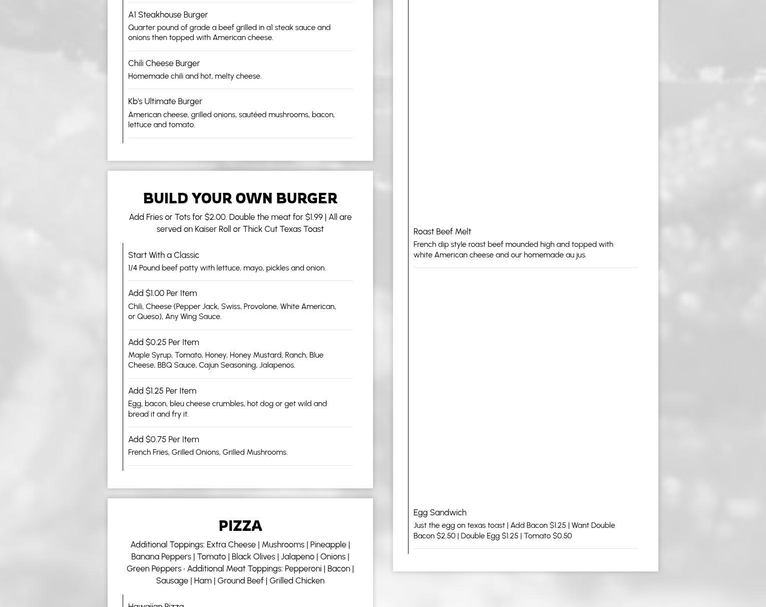 KB’S Grill & Pub Menu