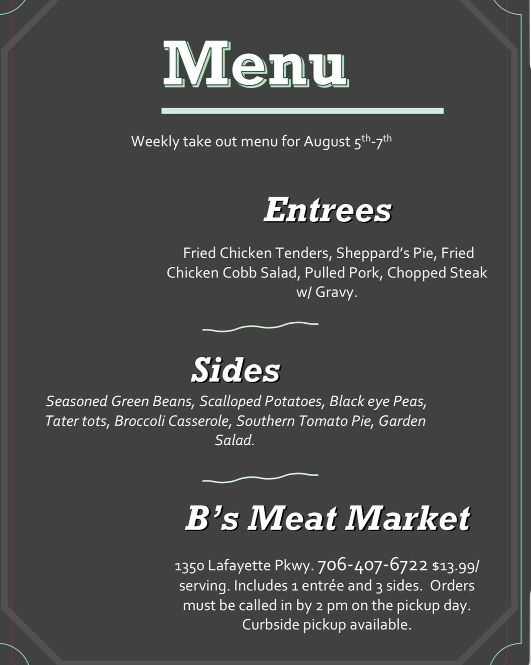 B's Meat Market & Backyard B'stro Menu