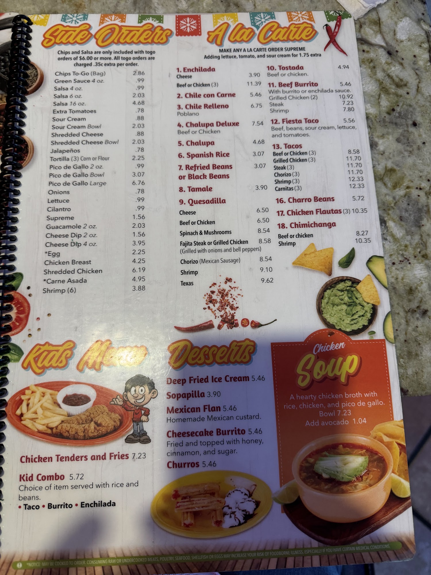 La Fiesta Mexican Thornton Rd. Menu
