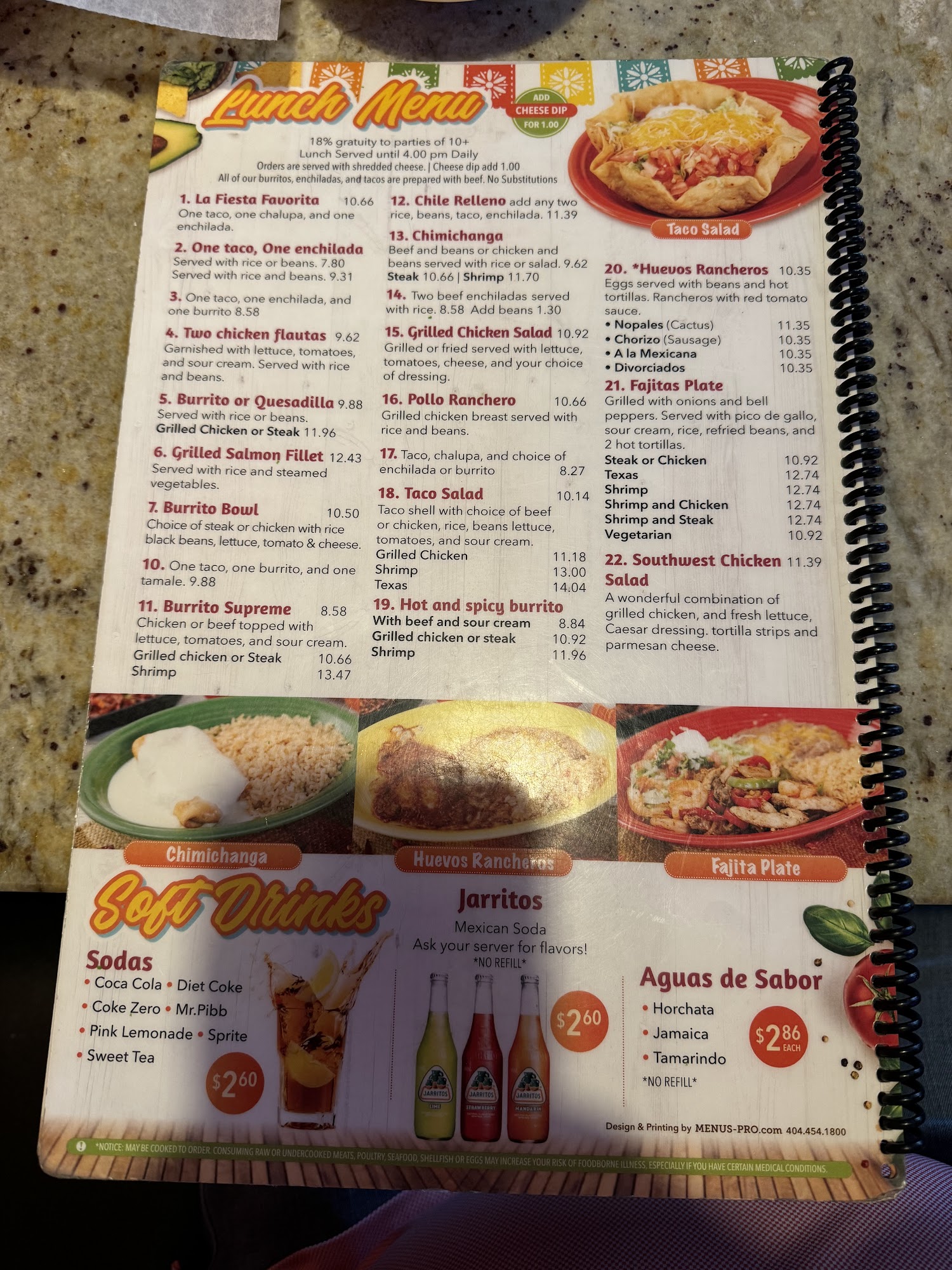 La Fiesta Mexican Thornton Rd. Menu