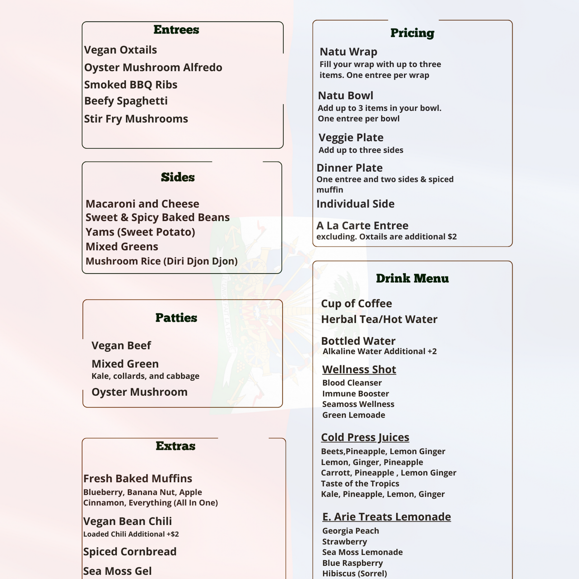 NatuLife Vegan Caribbean Cuisine Menu