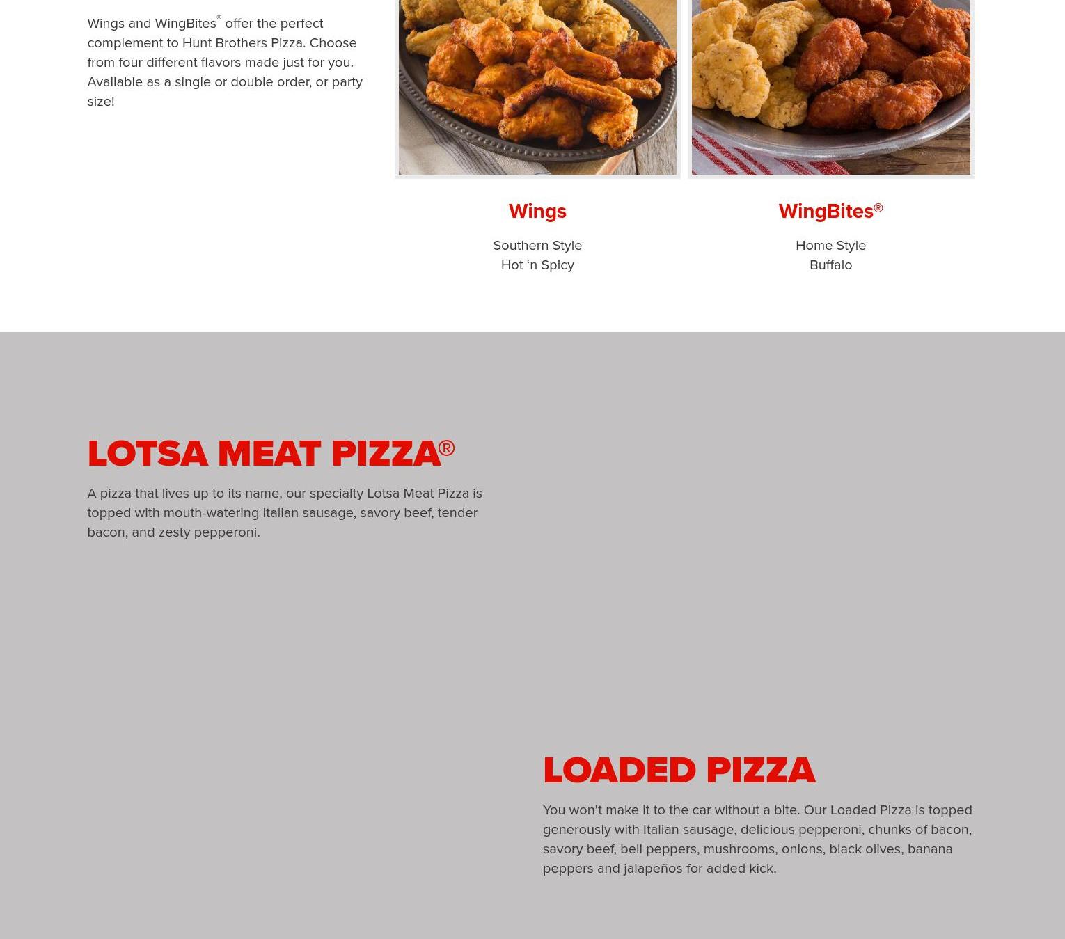 Hunt Brothers Pizza Menu