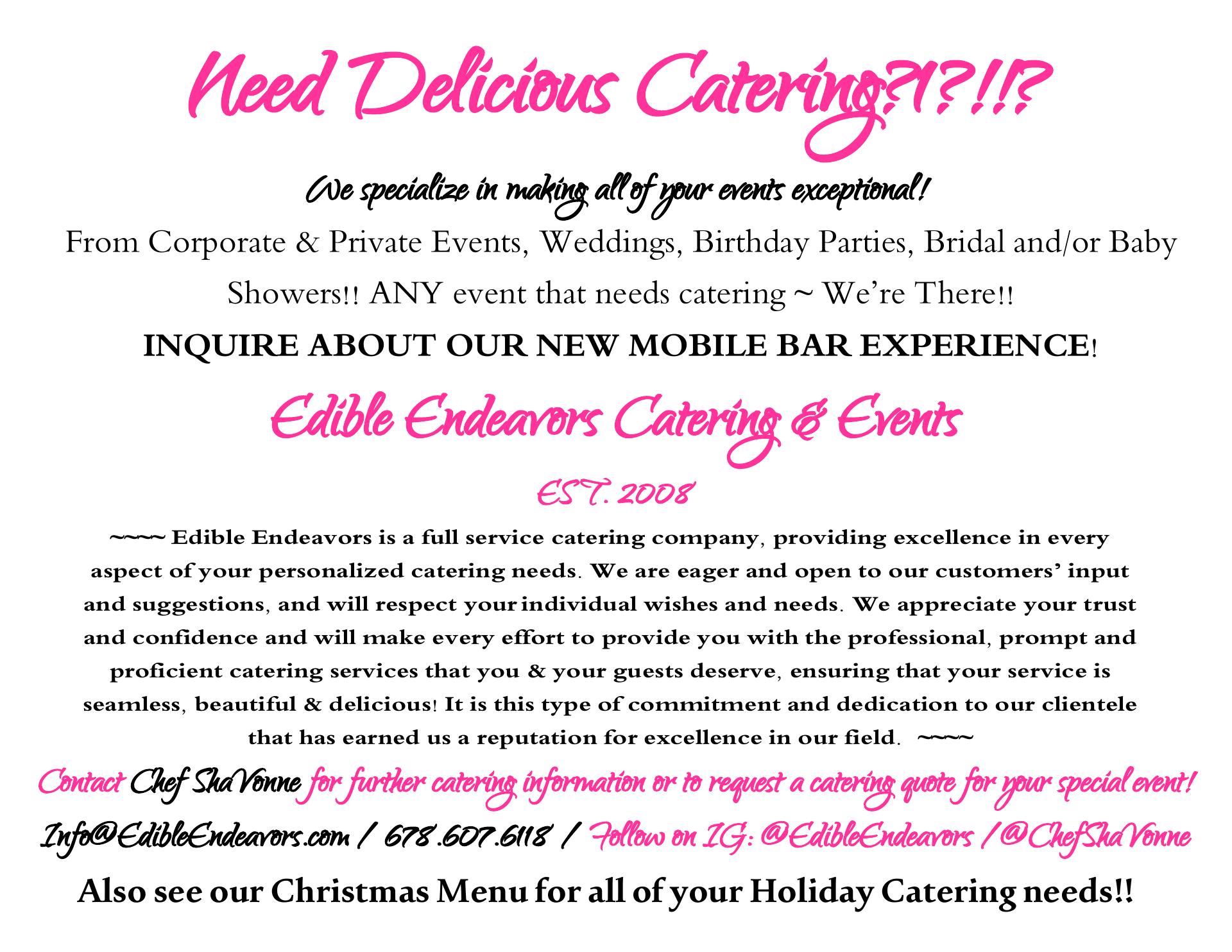 Edible Endeavors Menu