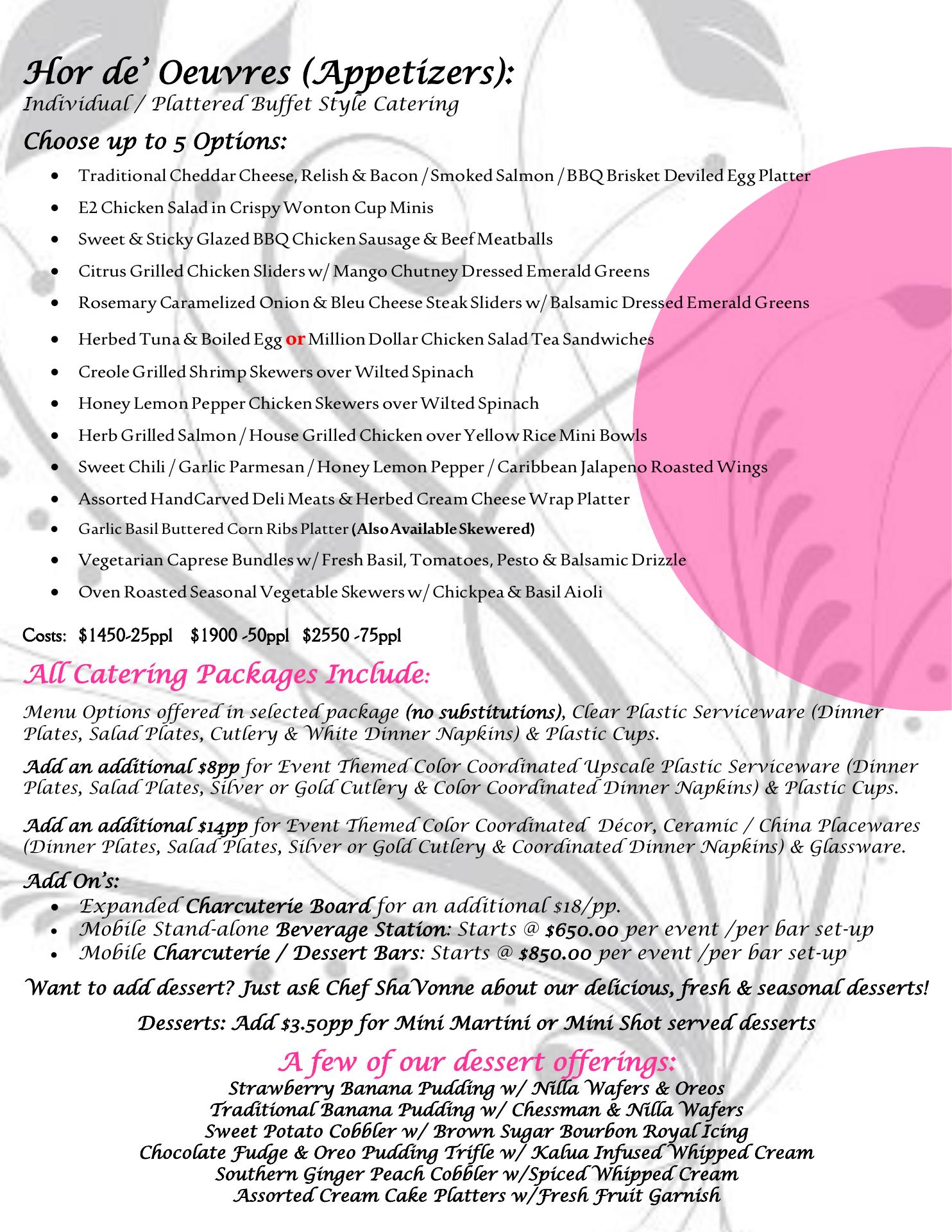 Edible Endeavors Menu