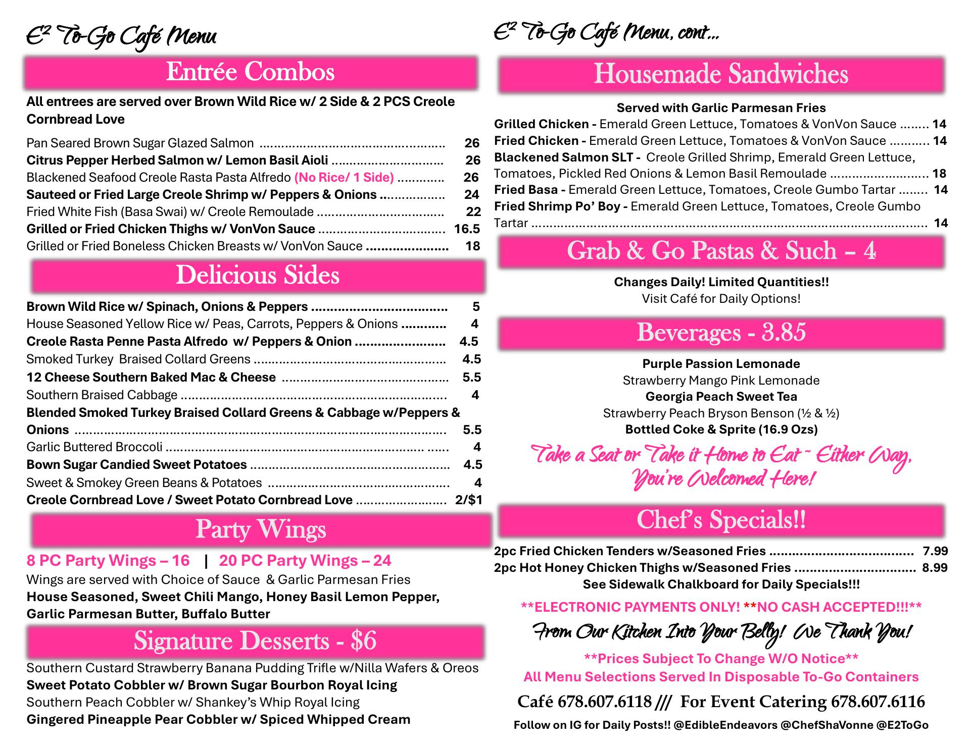 Edible Endeavors Menu