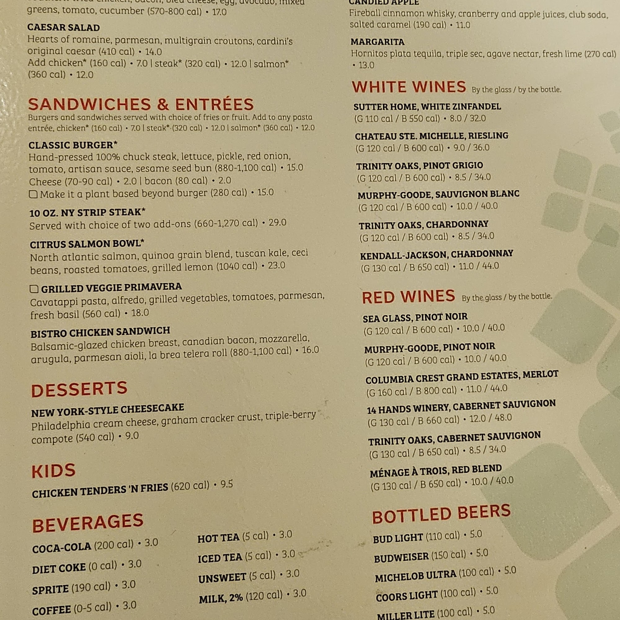 The Garden Grille and Bar Menu