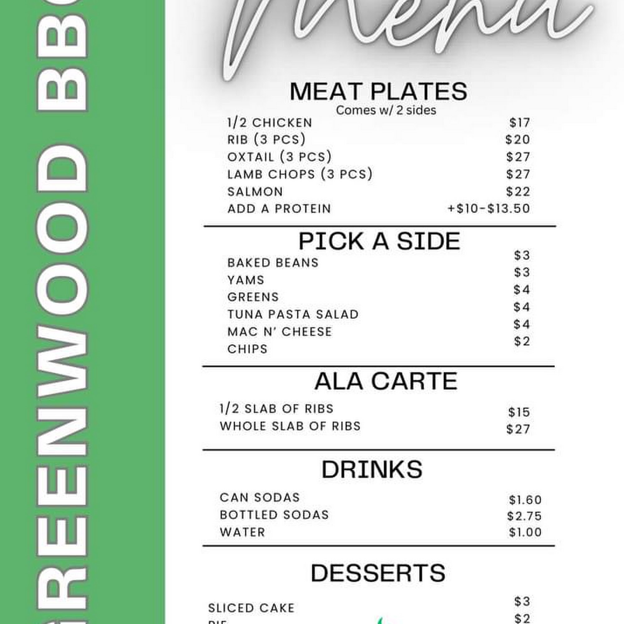 Greenwood BBQ Menu