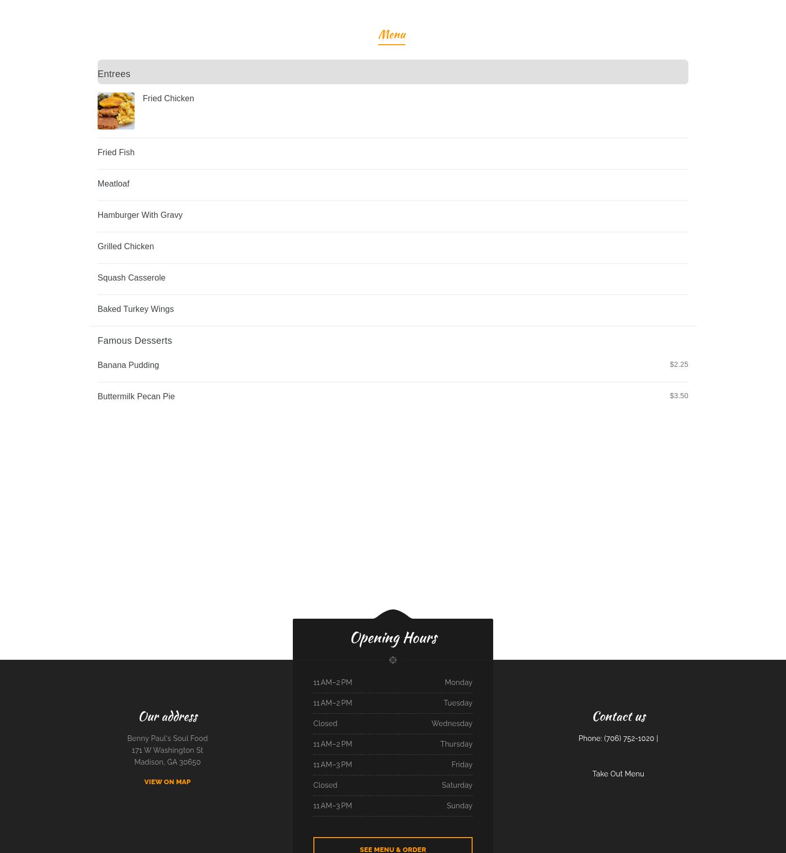 Benny Paul's Soul Food Menu