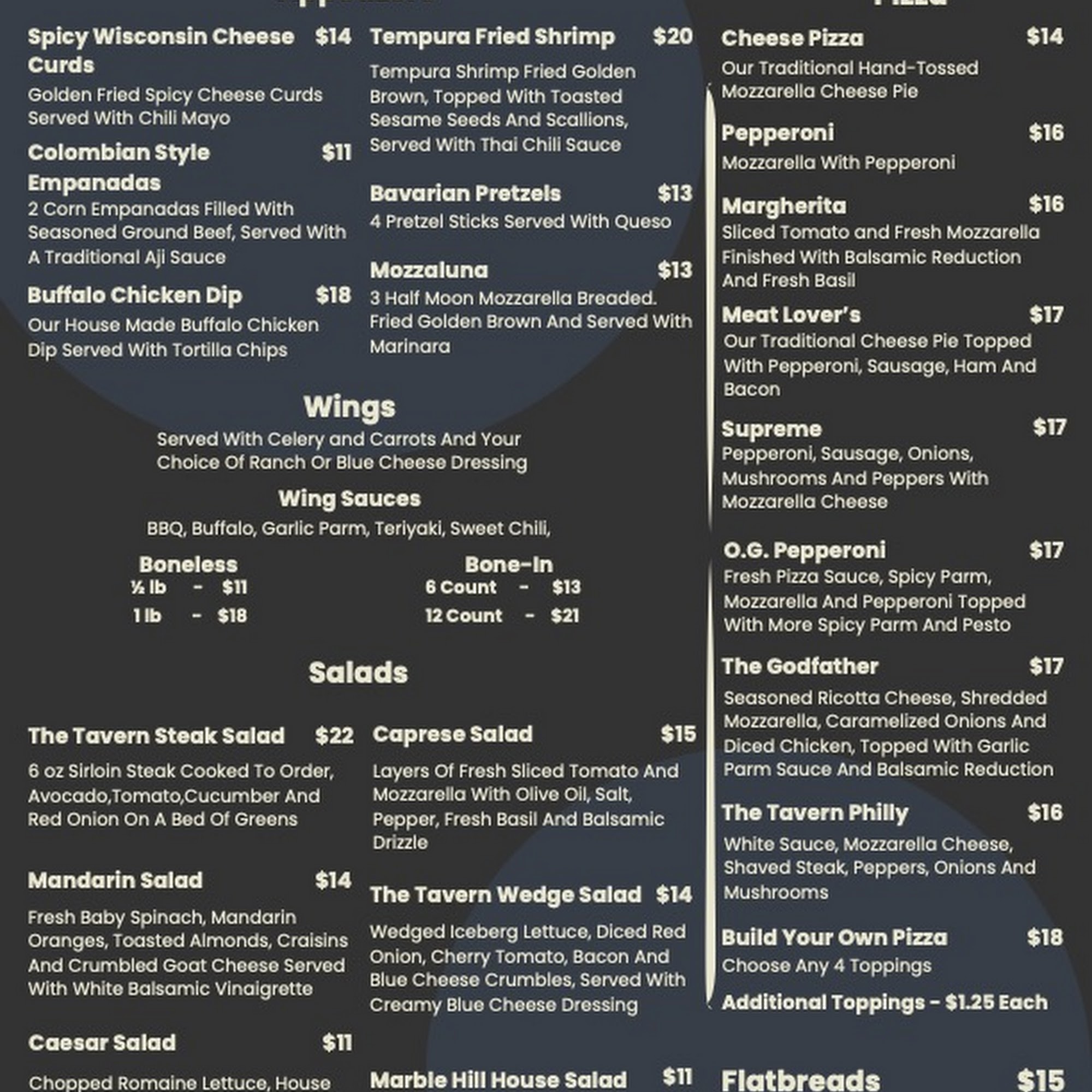 Marble Hill Tavern Menu
