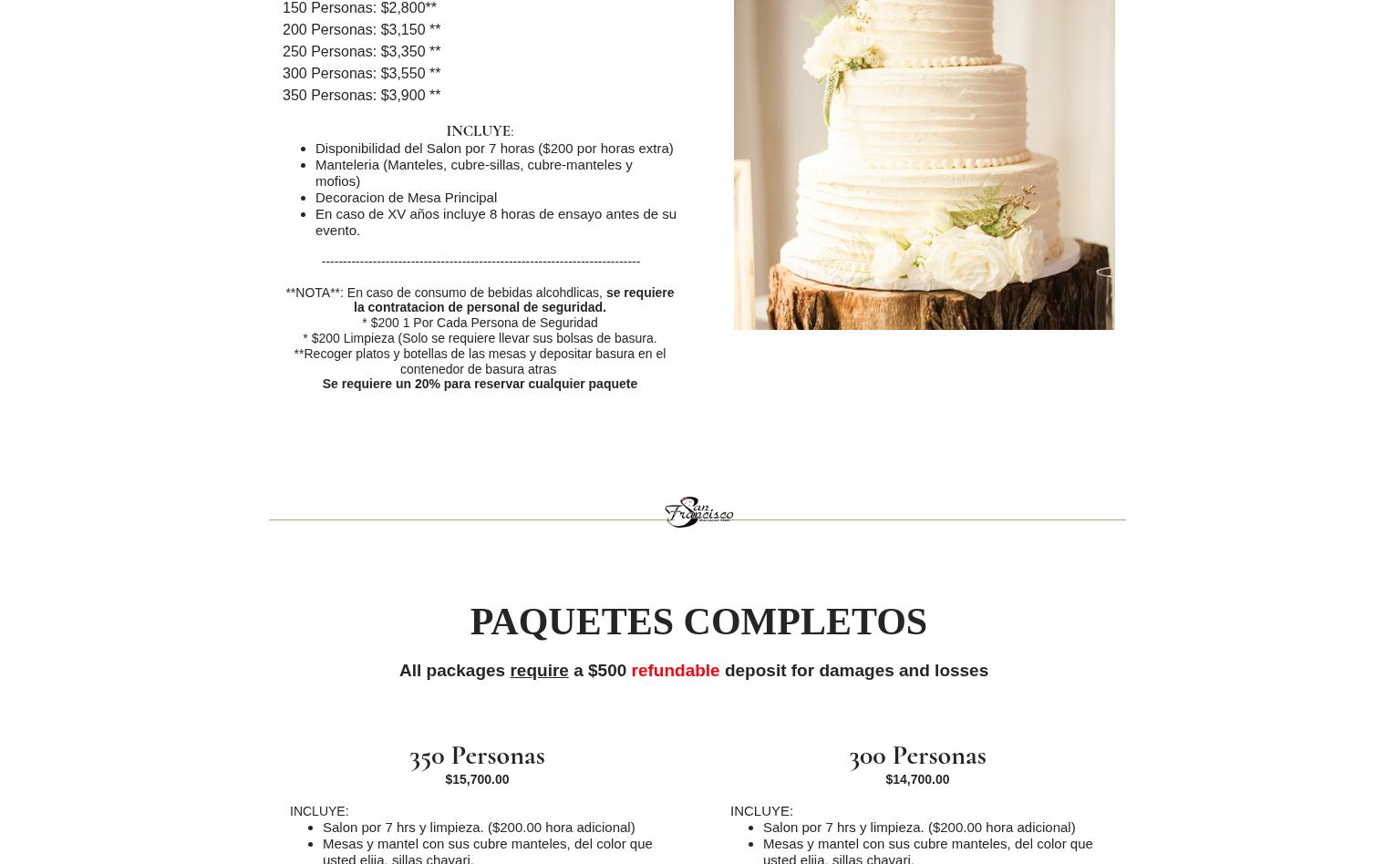 Salon San Franscisco La Hacienda 1906 Menu