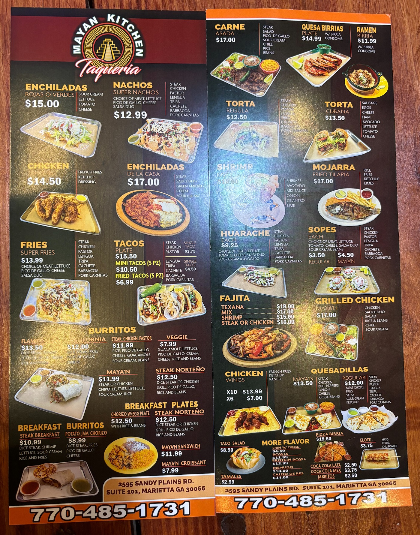 Mayan Kitchen Mexican Taqueria Menu