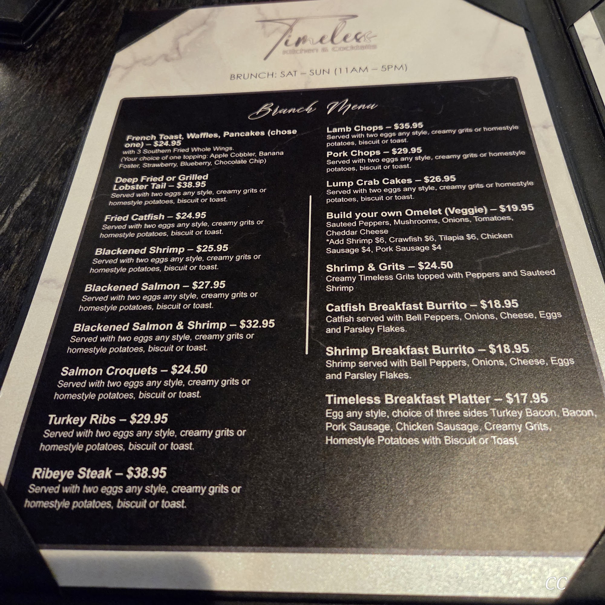 Timeless Kitchen and Cocktails Menu