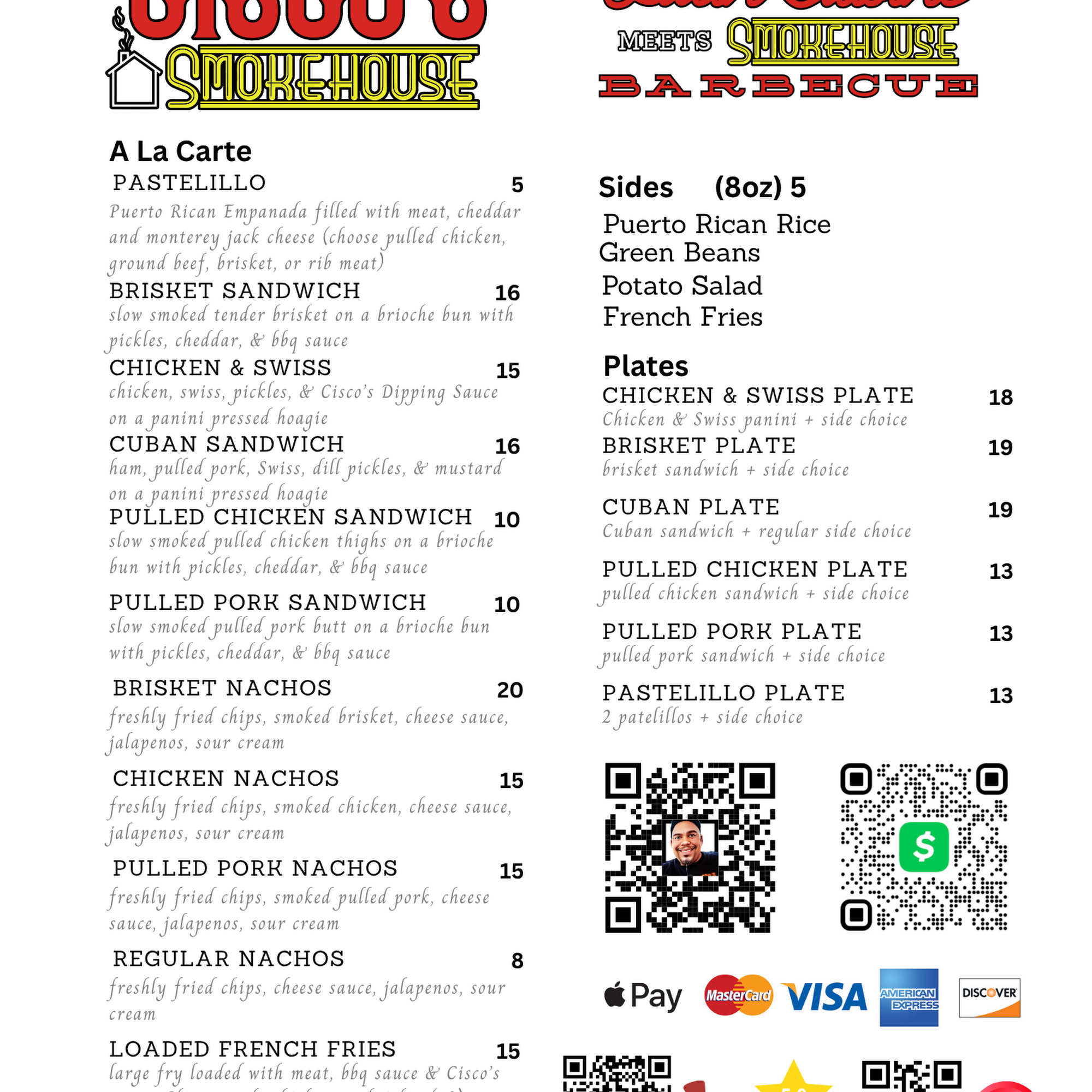 Cisco's Smokehouse Menu
