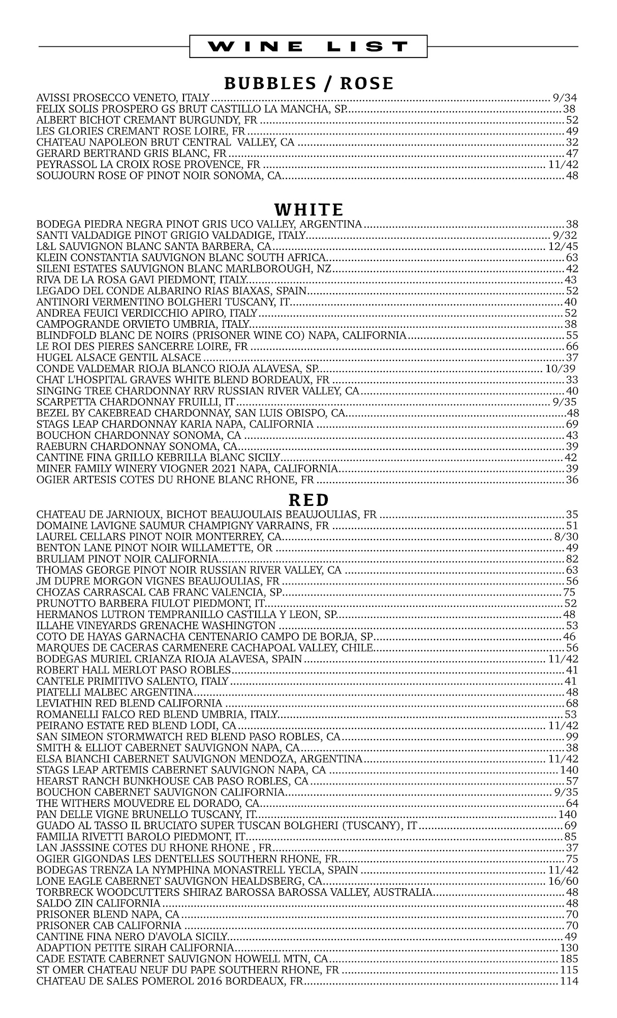 Vice Steak bar Menu