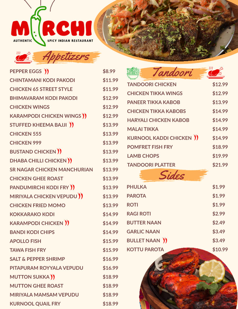 Mirchi Authentic Indian Restaurant Menu