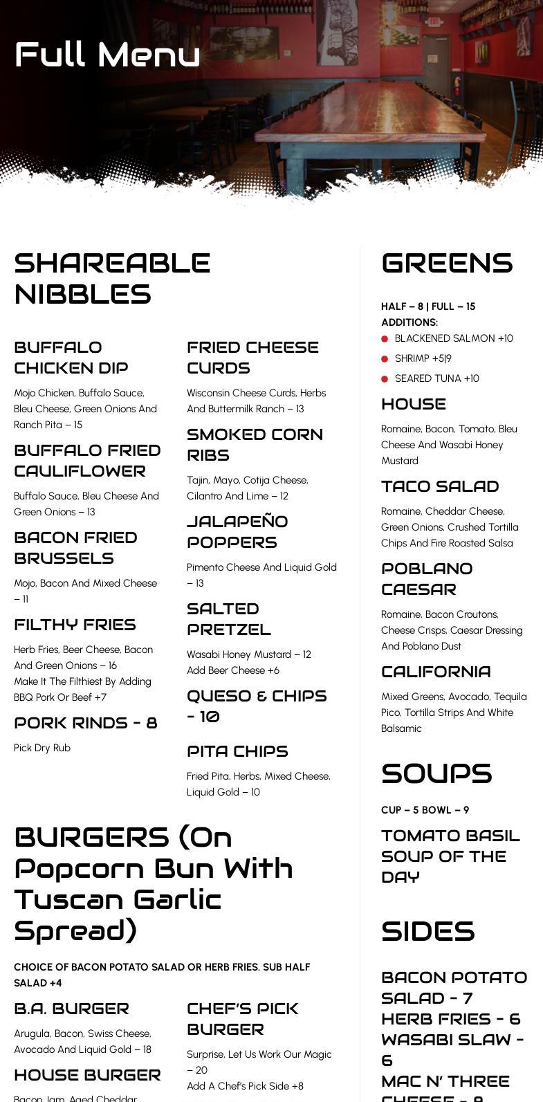 Catch 22 Gastropub Monroe Menu