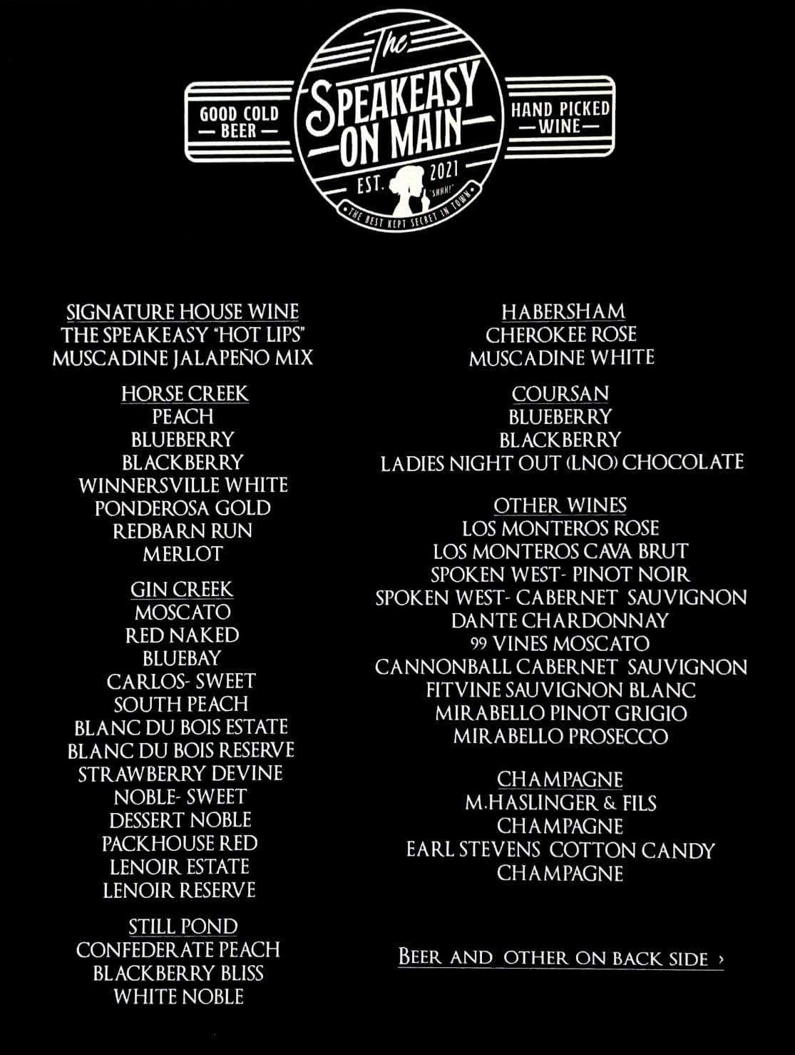 The Speakeasy On Main Menu