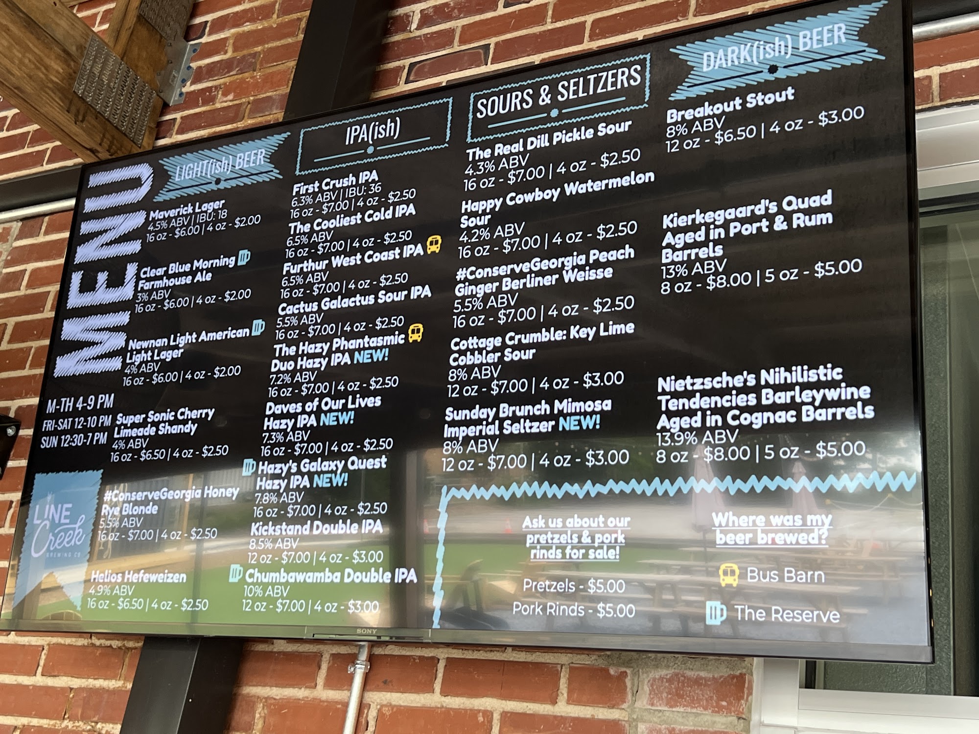 Line Creek Brewing The Reserve Menu
